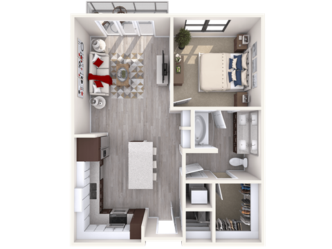 Floor plan for 1 bed, 1 bath, 775 sqft